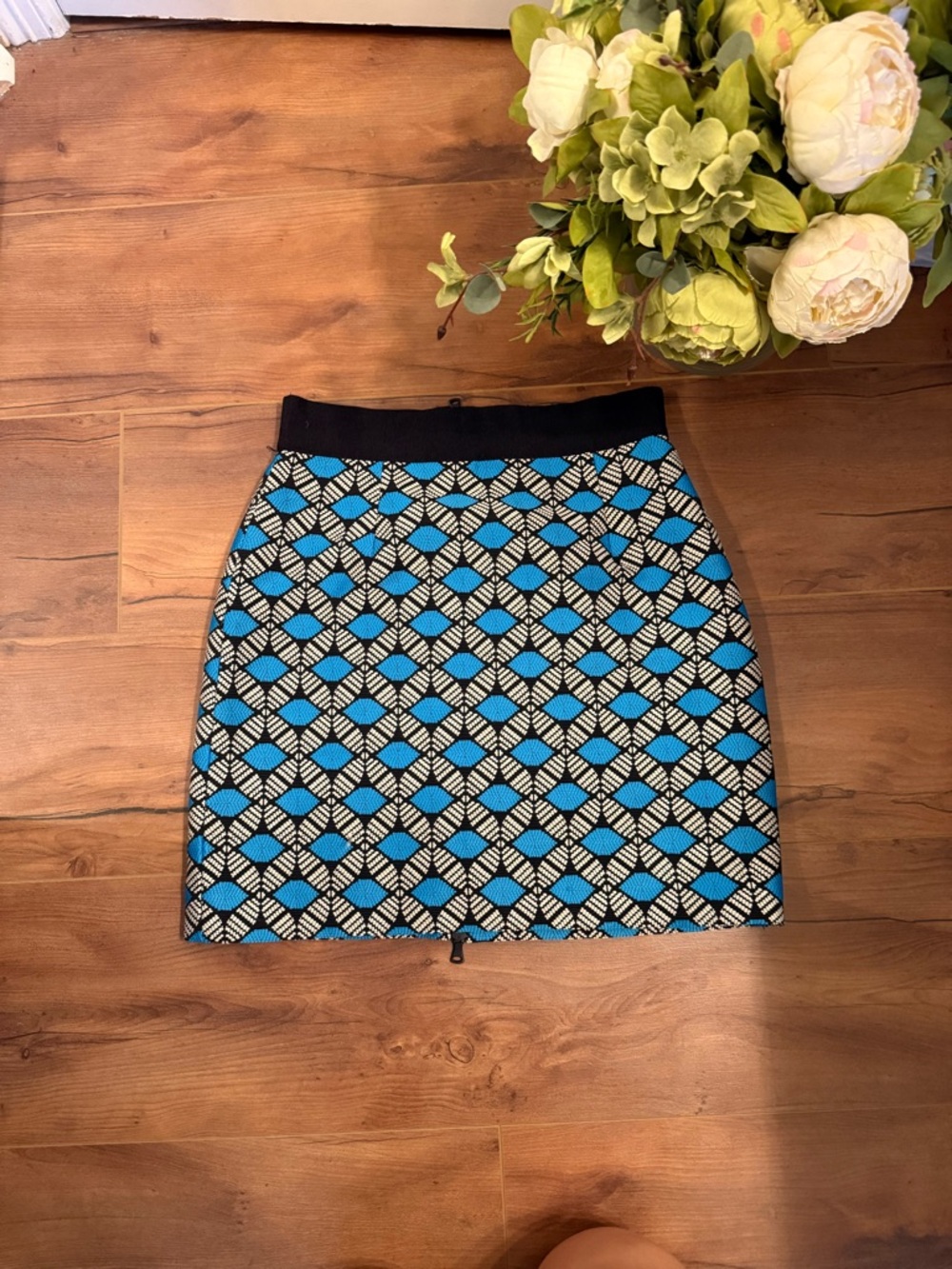 Milly Black and Blue Geometric Mini Skirt